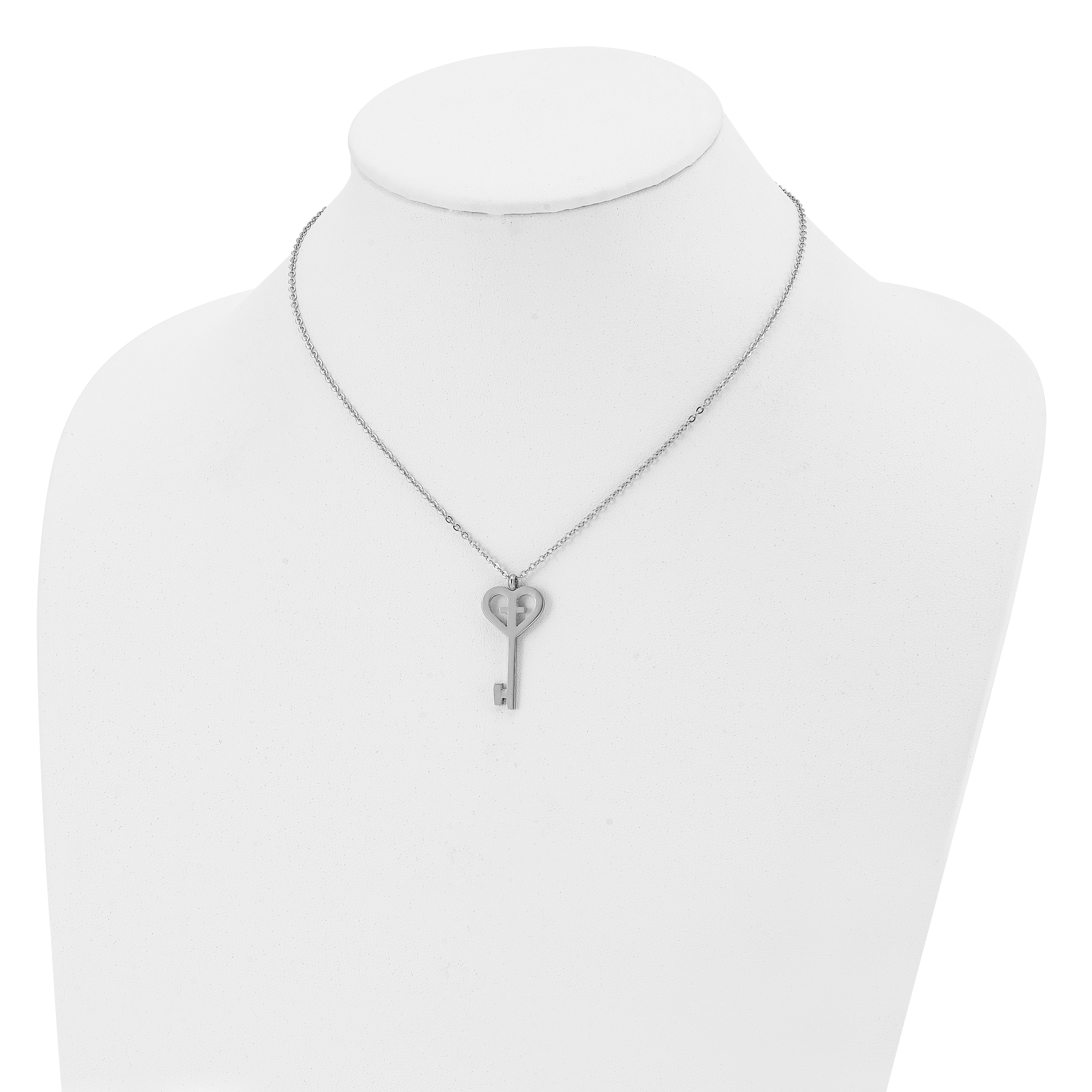 Stainless Steel Polished Key with Cross 16in Necklace