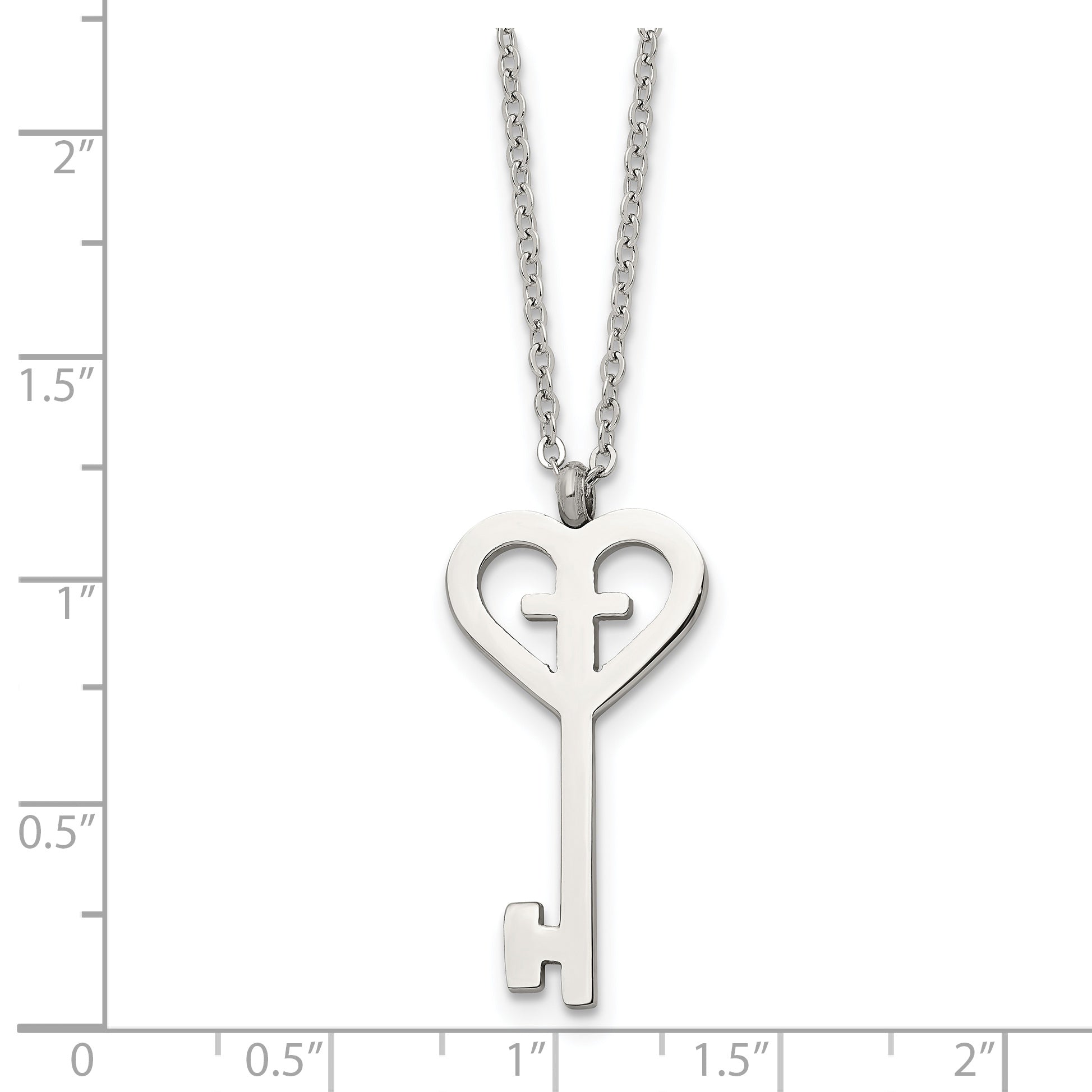 Stainless Steel Polished Key with Cross 16in Necklace