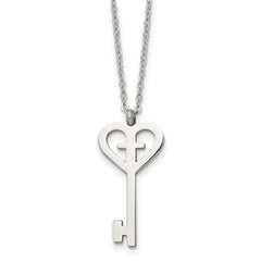 Stainless Steel Polished Key with Cross 16in Necklace