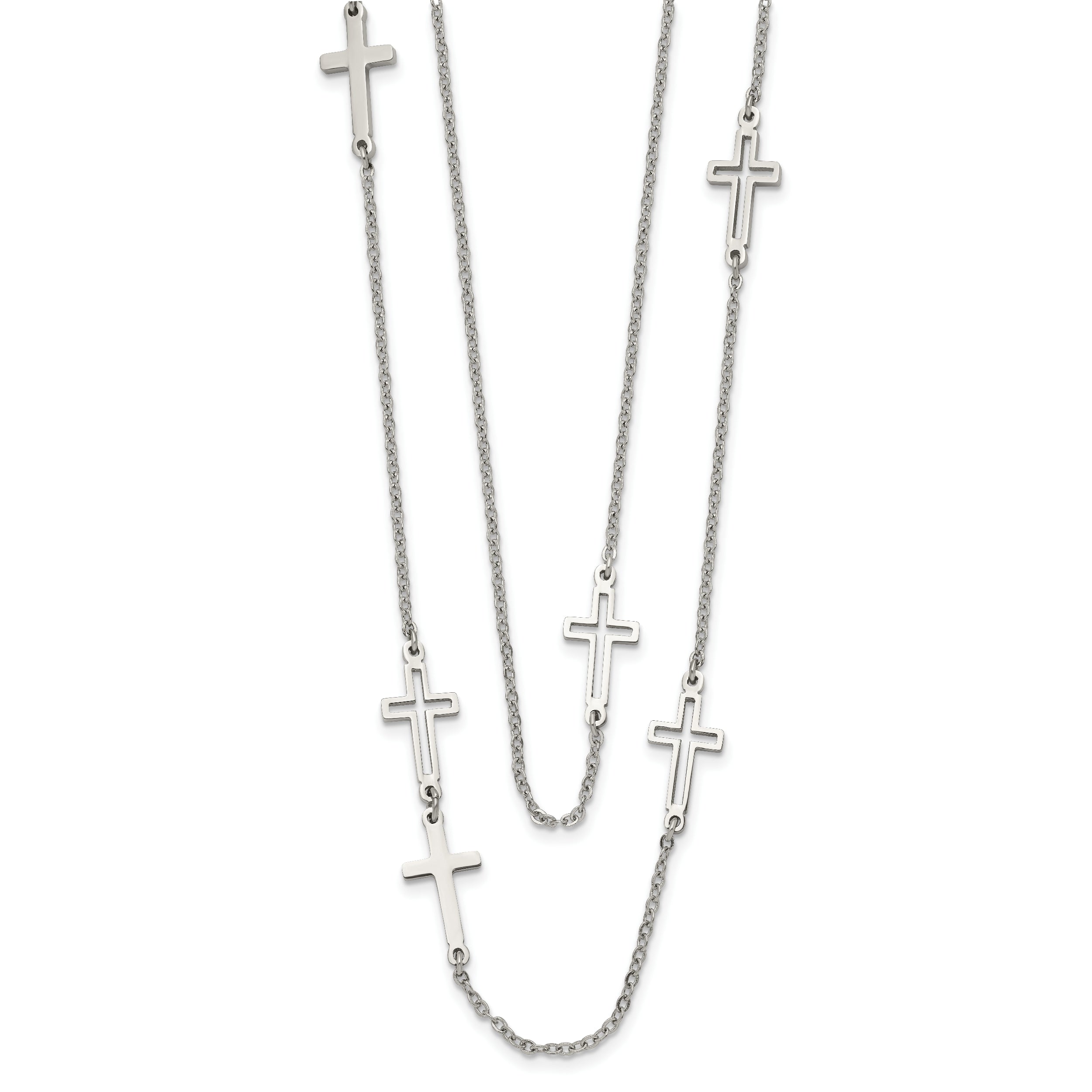 Stainless Steel Two Strand Cross 30in Necklace