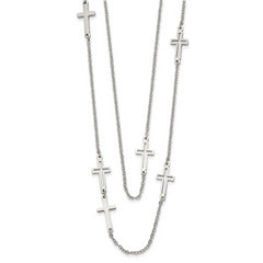 Stainless Steel Two Strand Cross 30in Necklace