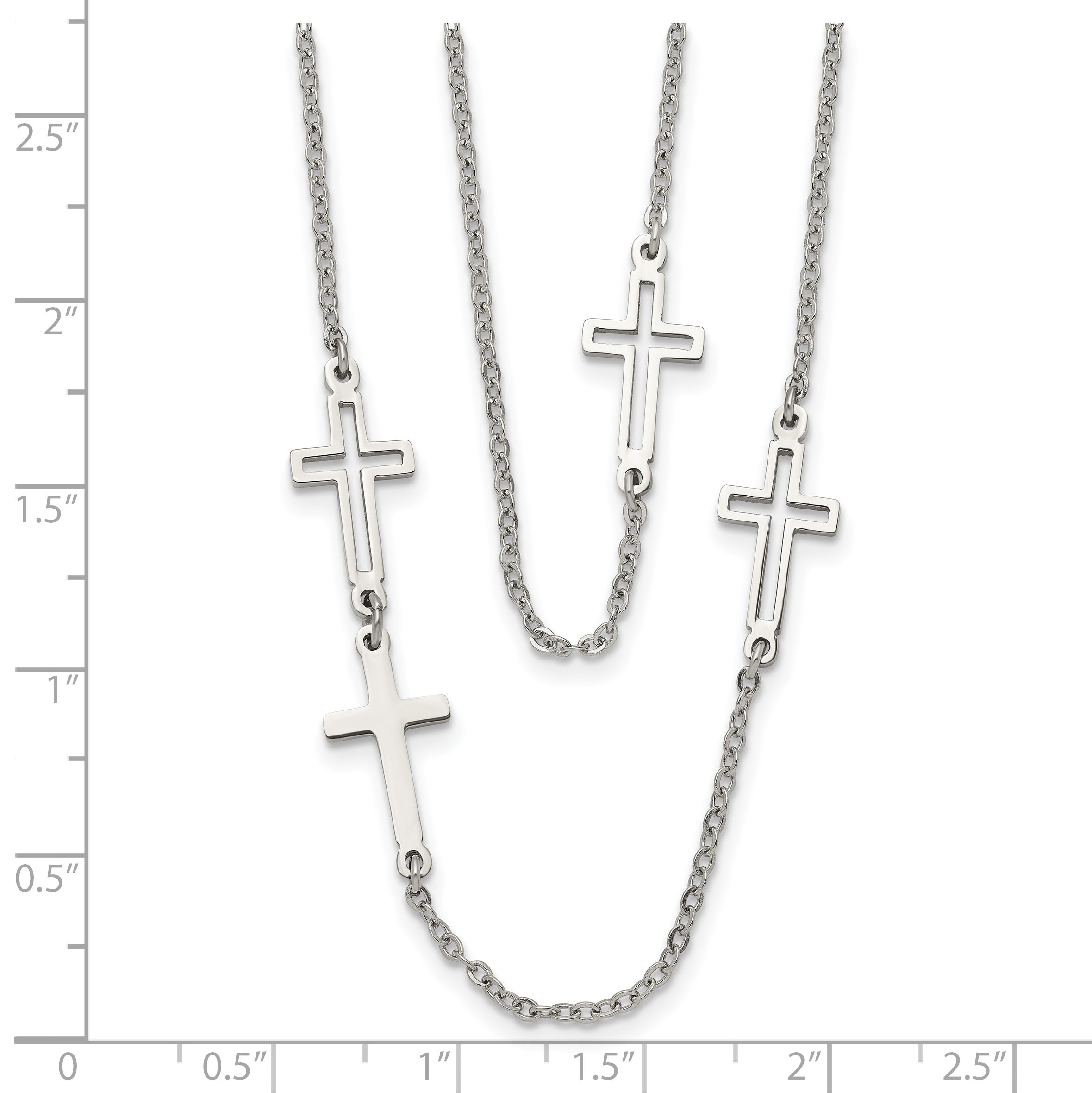 Stainless Steel Two Strand Cross 30in Necklace