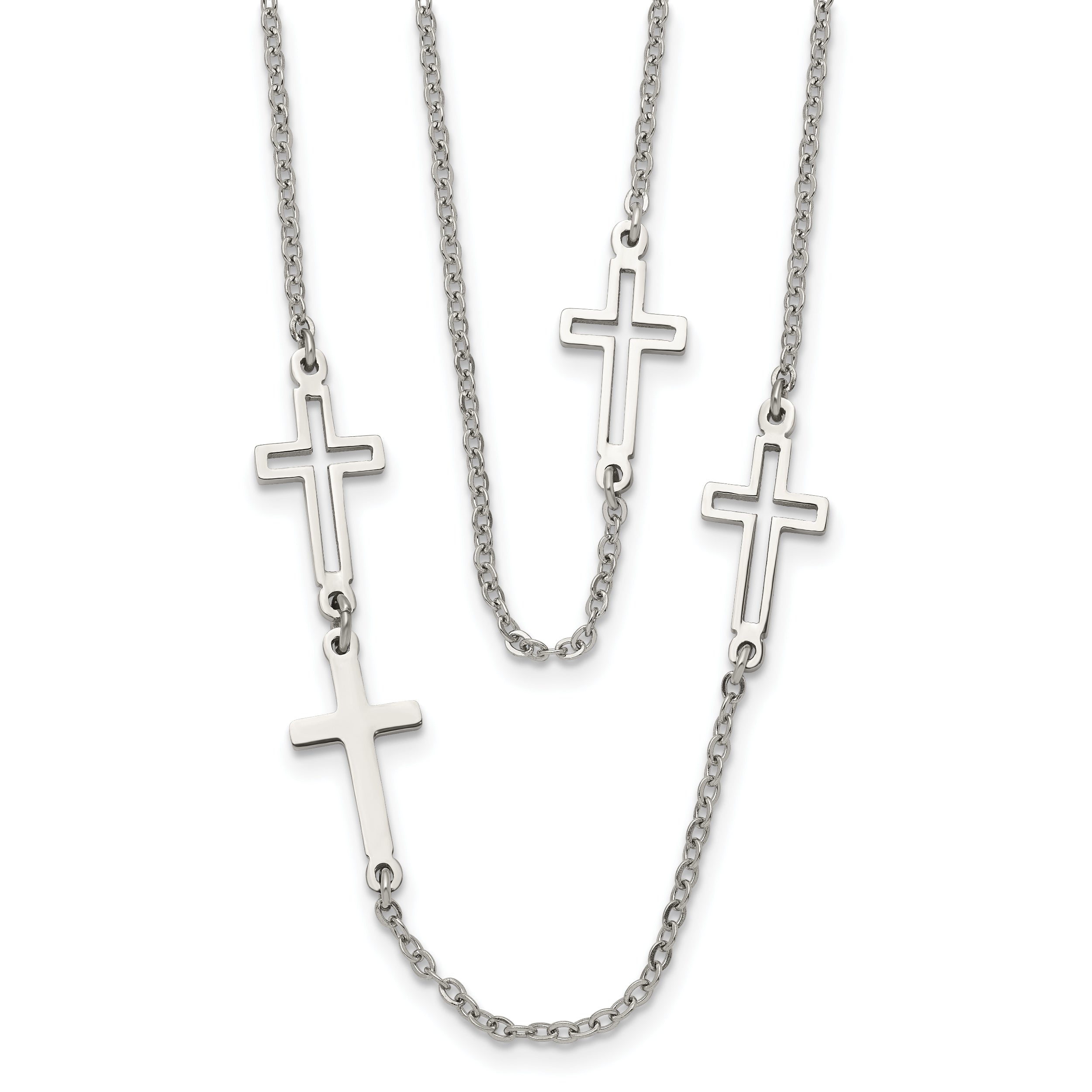 Stainless Steel Two Strand Cross 30in Necklace