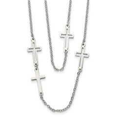 Stainless Steel Two Strand Cross 30in Necklace