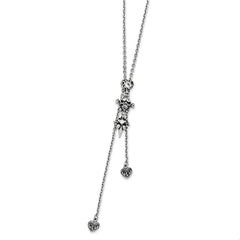 Stainless Steel Antiqued & Polished CZ Heart Skull & Cross Adjustable Necklace