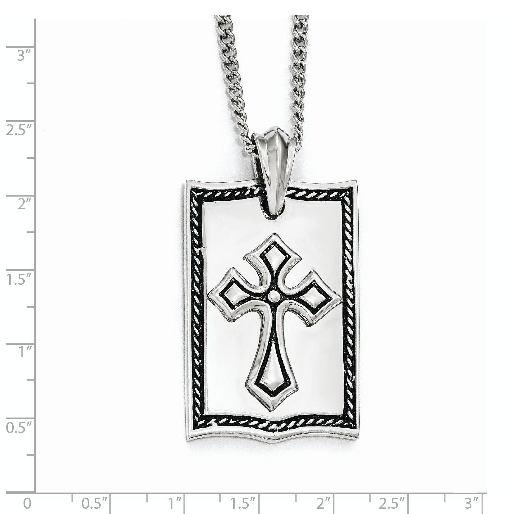 Stainless Steel Antiqued and Polished Cross Dog Tag 24in Necklace