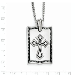 Stainless Steel Antiqued and Polished Cross Dog Tag 24in Necklace