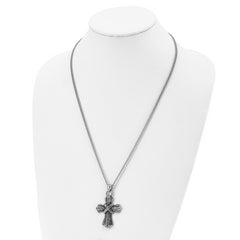 Stainless Steel Antiqued Polished and Textured Cross 24in Necklace