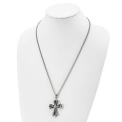 Stainless Steel Antiqued Polished and Textured Cross 24in Necklace