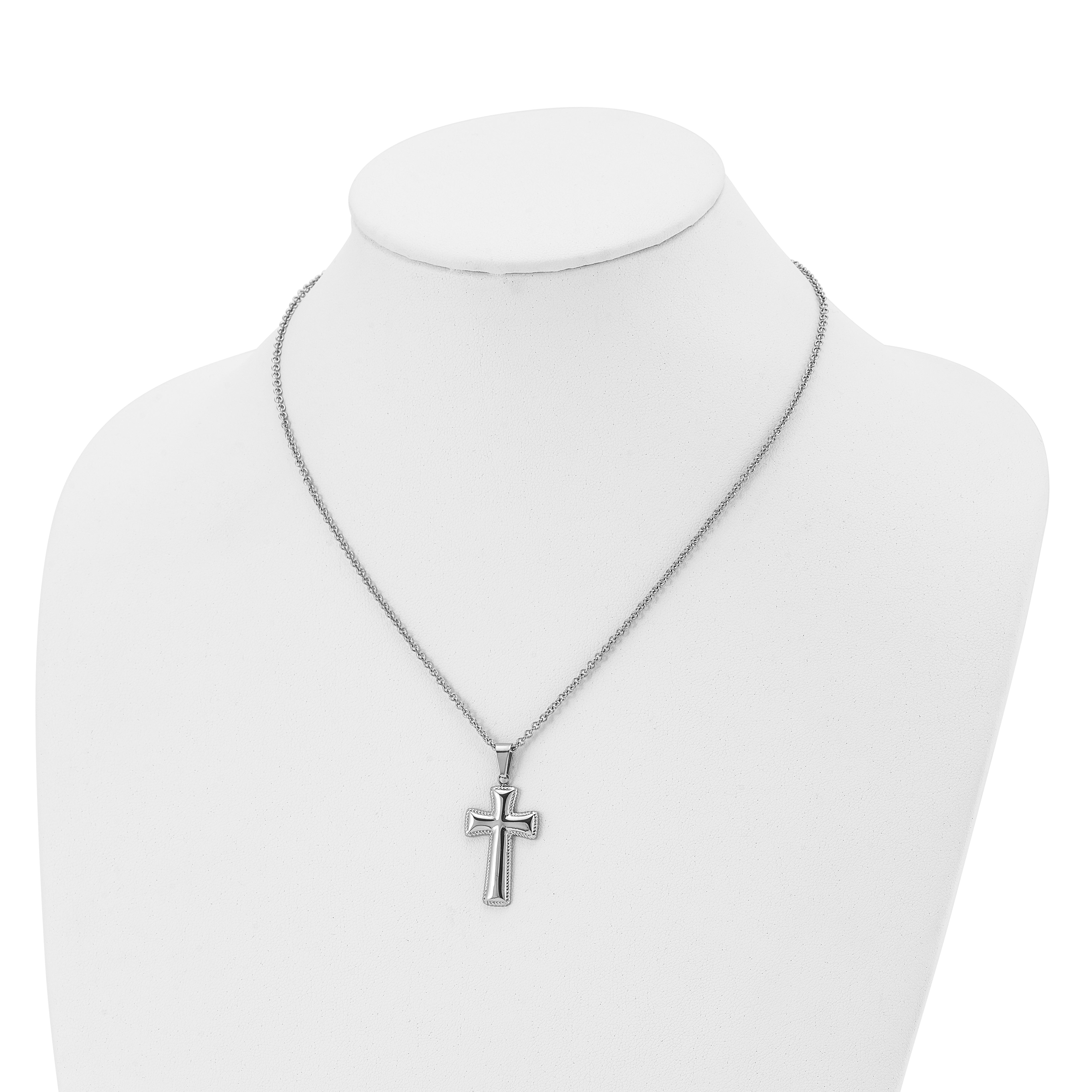 Chisel Stainless Steel Polished Medium Pillow Cross Pendant on an 18 inch Cable Chain Necklace