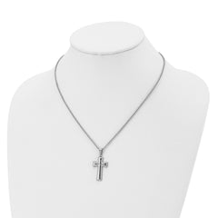 Chisel Stainless Steel Polished Medium Pillow Cross Pendant on an 18 inch Cable Chain Necklace