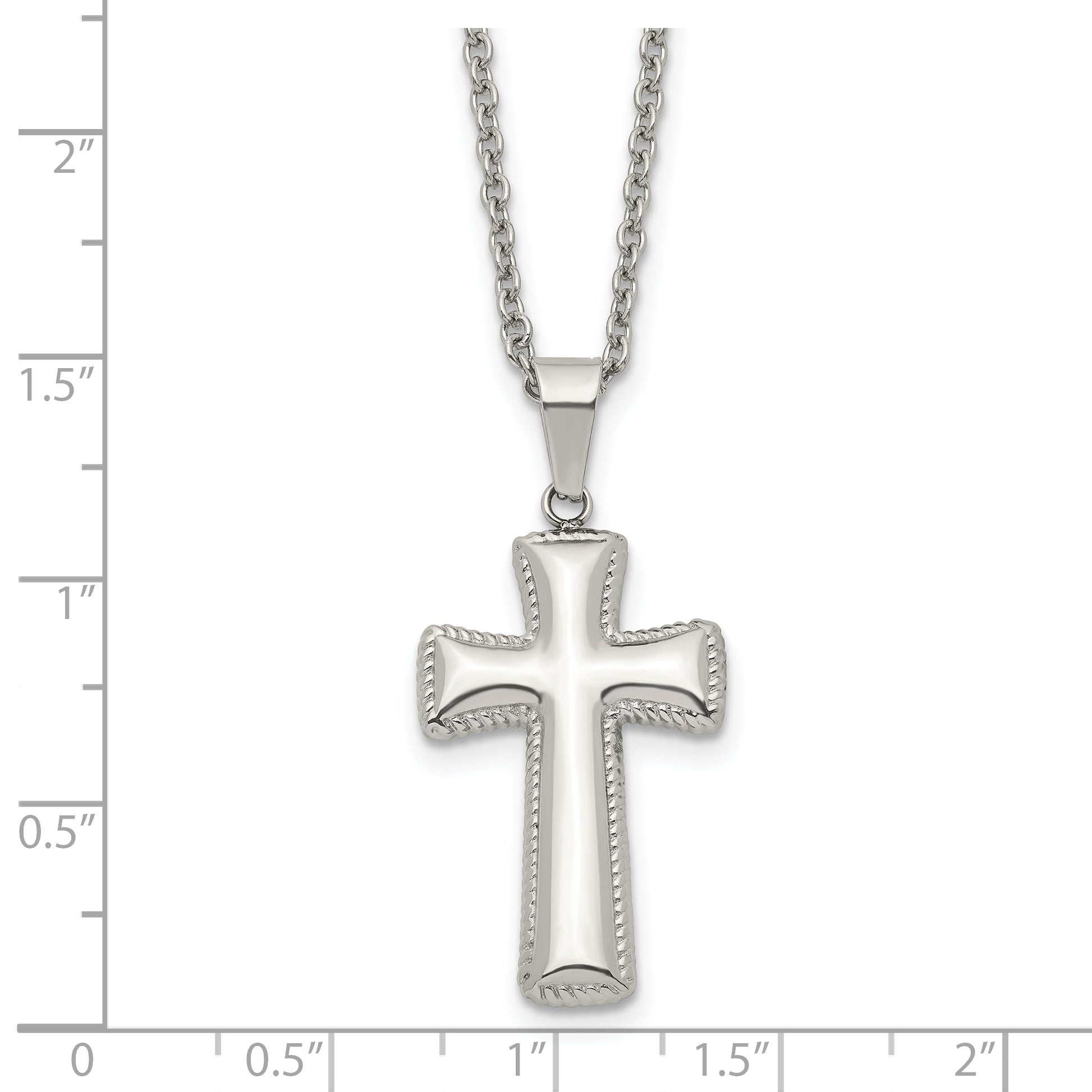 Chisel Stainless Steel Polished Medium Pillow Cross Pendant on an 18 inch Cable Chain Necklace