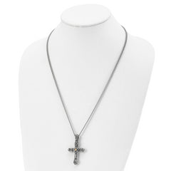 Stainless Steel Antiqued and Polished Yellow IP-plated Cross 24in Necklace