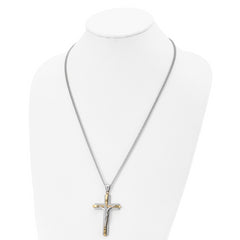 Chisel Stainless Steel Polished Yellow IP-plated Crucifix Pendant on a 24 inch Curb Chain Necklace