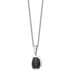 Stainless Steel Polished and Textured Black IP-plated Grenade Necklace