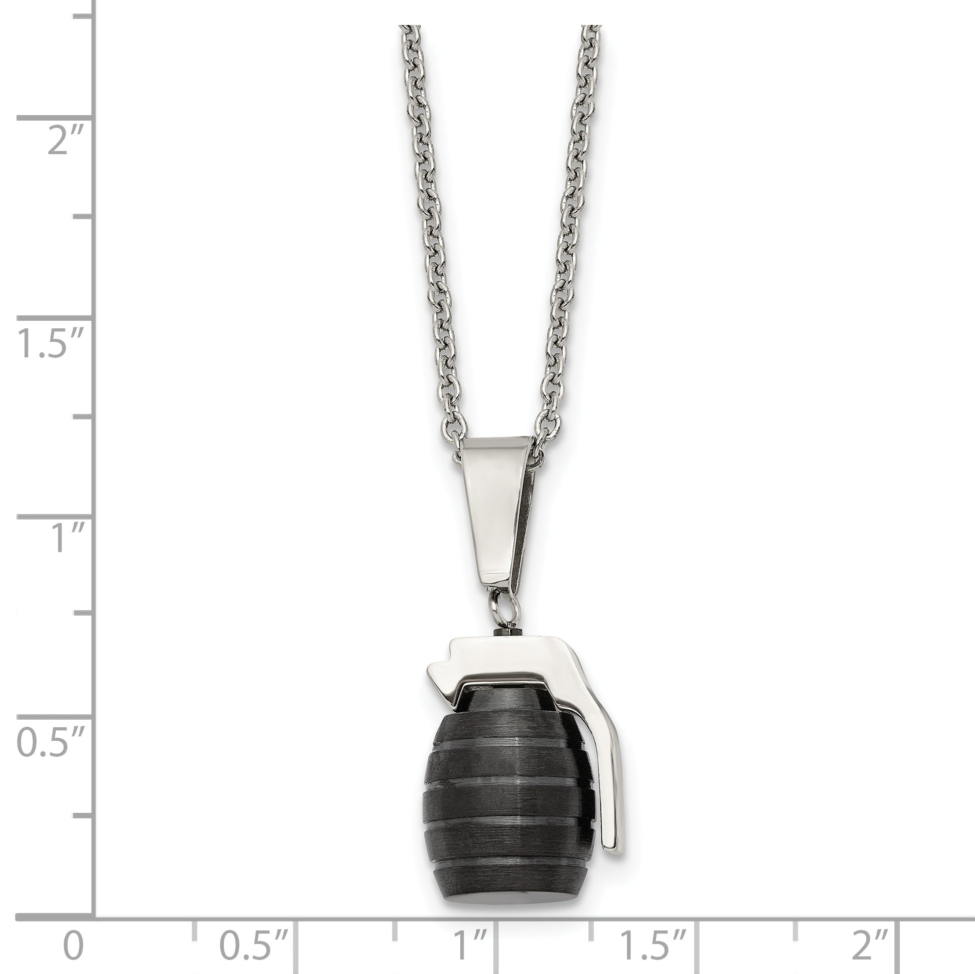 Stainless Steel Polished and Textured Black IP-plated Grenade Necklace