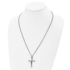 Chisel Stainless Steel Polished Black IP-plated Crucifix Pendant on a 24 inch Curb Chain Necklace