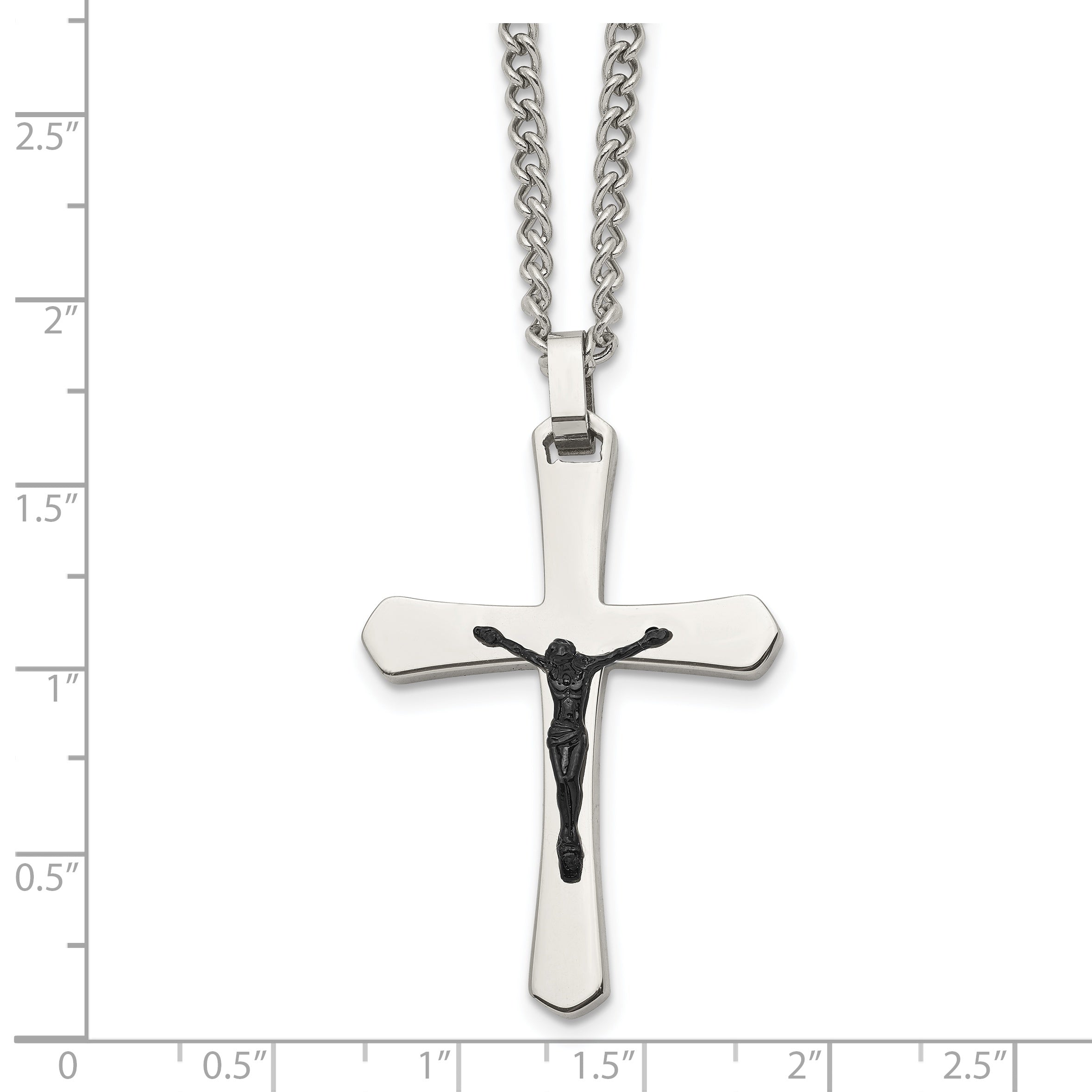 Chisel Stainless Steel Polished Black IP-plated Crucifix Pendant on a 24 inch Curb Chain Necklace