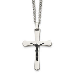 Chisel Stainless Steel Polished Black IP-plated Crucifix Pendant on a 24 inch Curb Chain Necklace