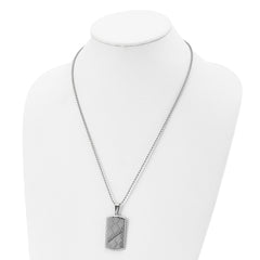 Stainless Steel 22in Polished & Textured w/Black CZ Dog Tag Necklace