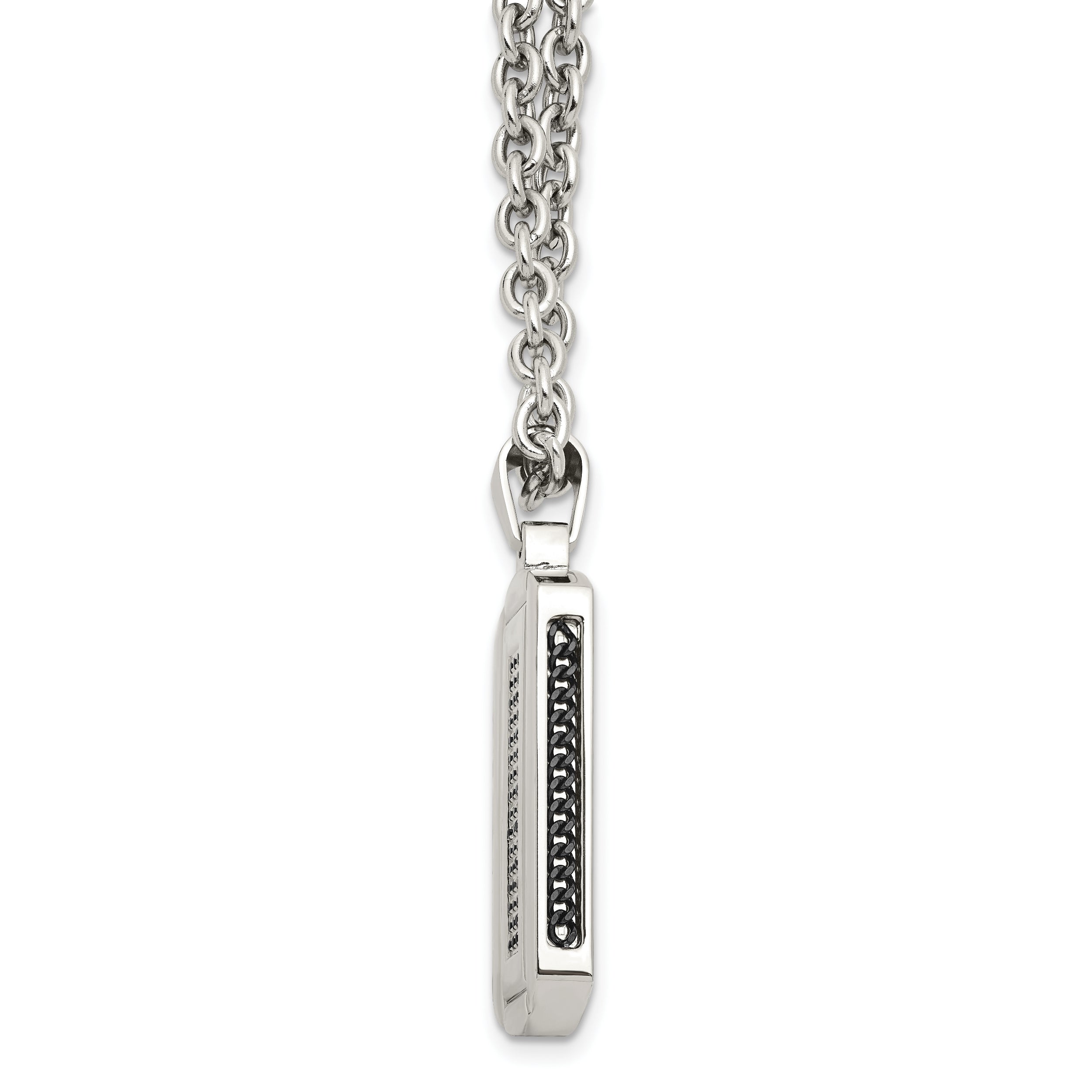 Chisel Stainless Steel Brushed and Polished Black IP-plated with Black CZ Dog Tag on a 24 inch Cable Chain Necklace