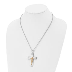 Chisel Stainless Steel Brushed and Polished Yellow IP-plated Crucifix Pendant on a 20 inch Curb Chain Necklace