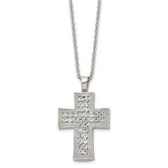 Stainless Steel Polished w/Crystal Cross 24in Necklace