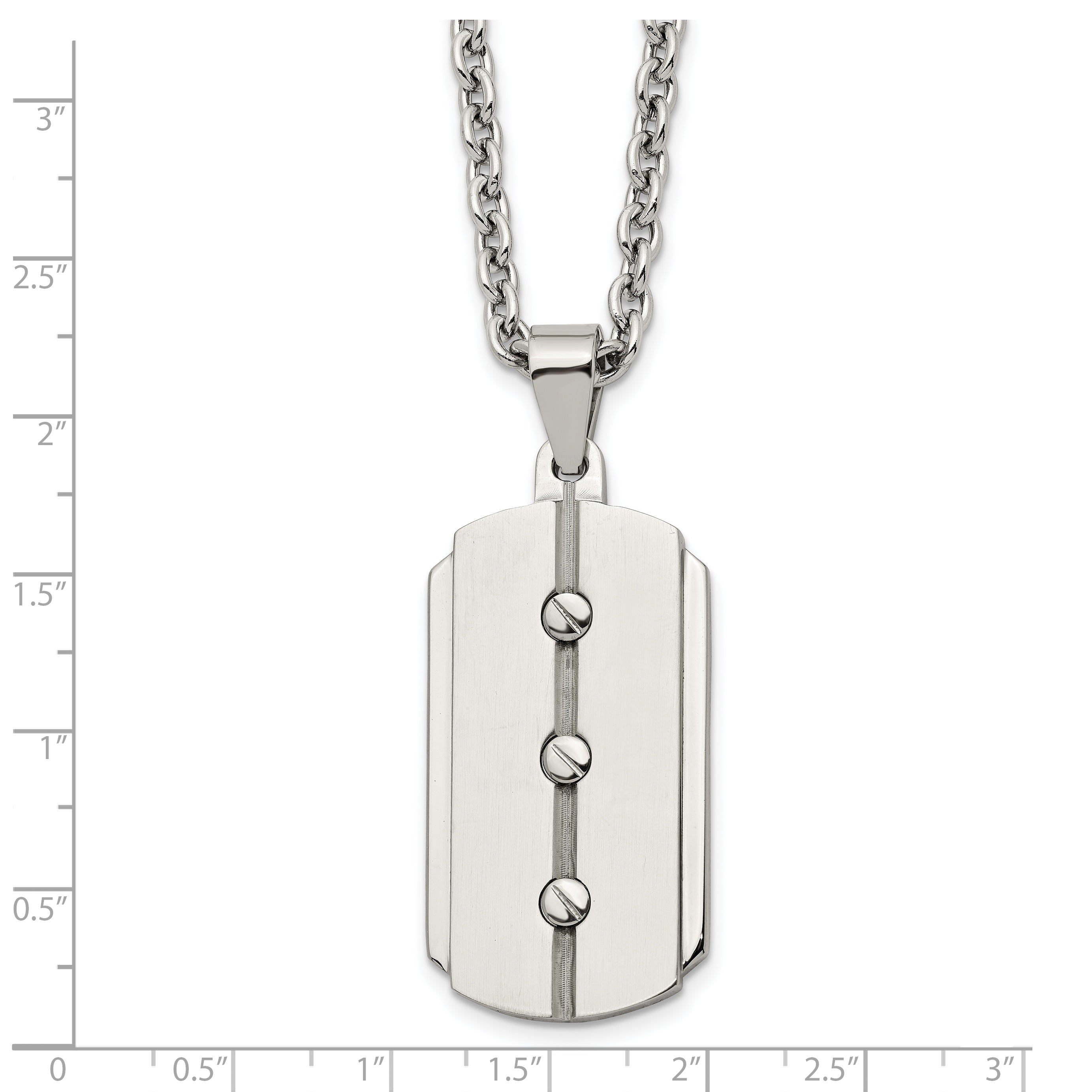 Stainless Steel 24in Brushed & Polished 3 Screw Design Dog Tag Necklace