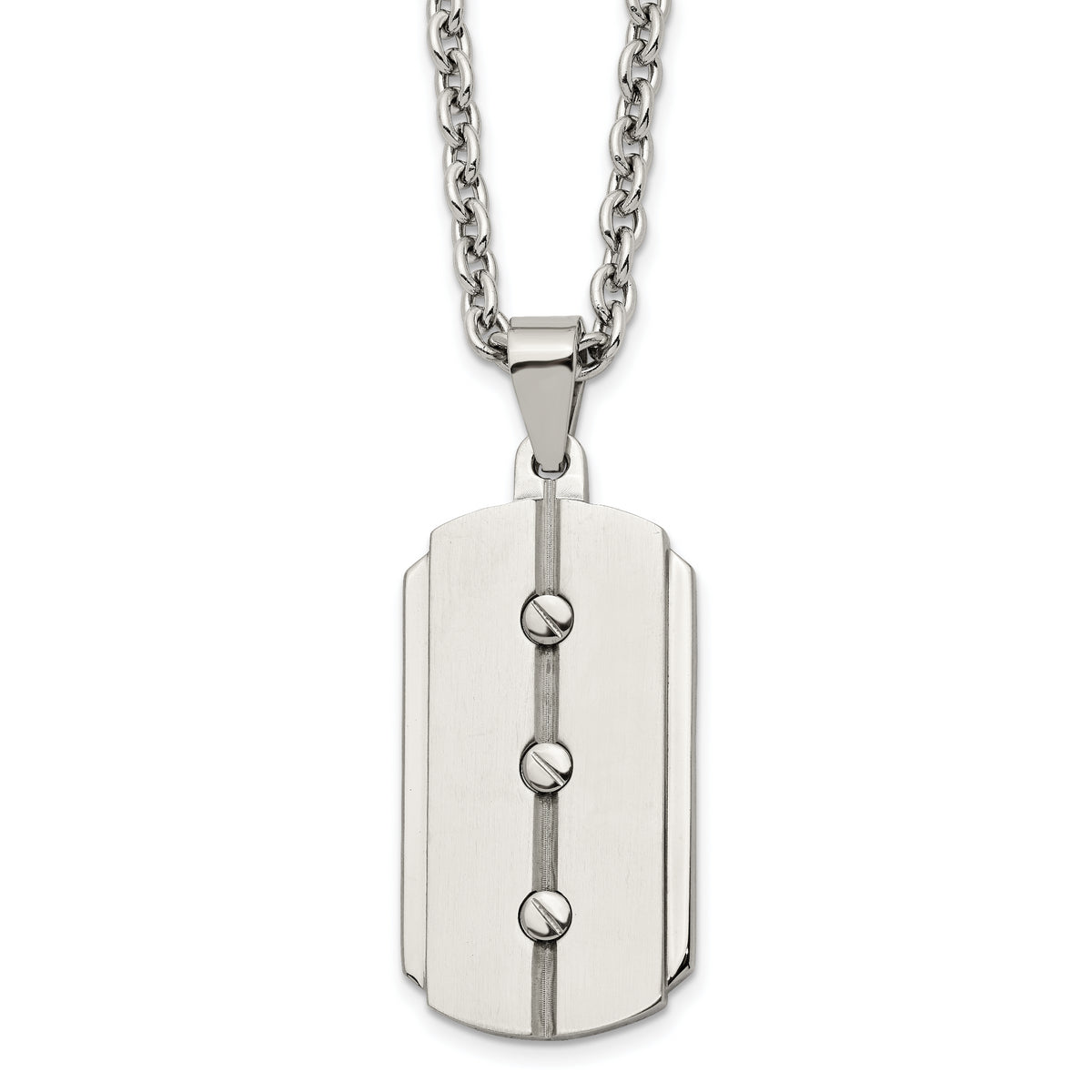 Stainless Steel 24in Brushed & Polished 3 Screw Design Dog Tag Necklace