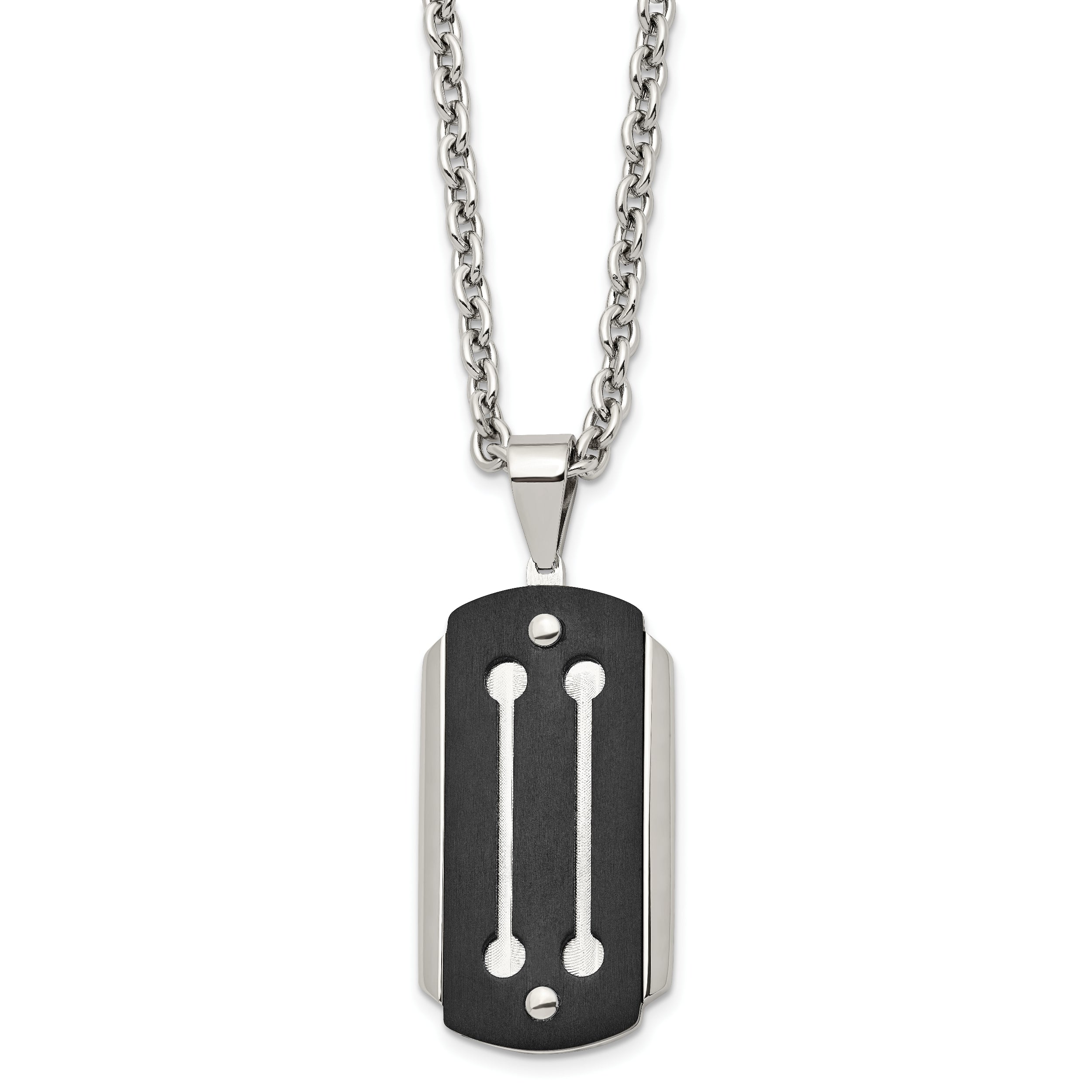 Stainless Steel 24in Brushed and Polished Black IP-plated Dog Tag Necklace