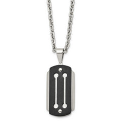 Stainless Steel 24in Brushed and Polished Black IP-plated Dog Tag Necklace