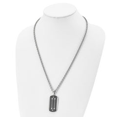 Stainless Steel 24in Brushed and Polished Black IP-plated Dog Tag Necklace