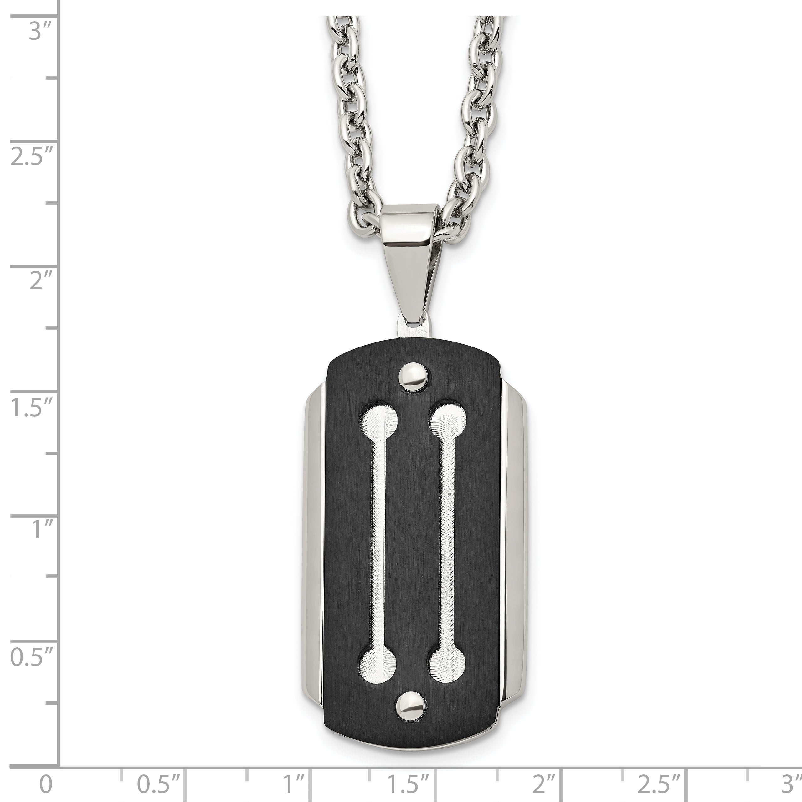 Stainless Steel 24in Brushed and Polished Black IP-plated Dog Tag Necklace