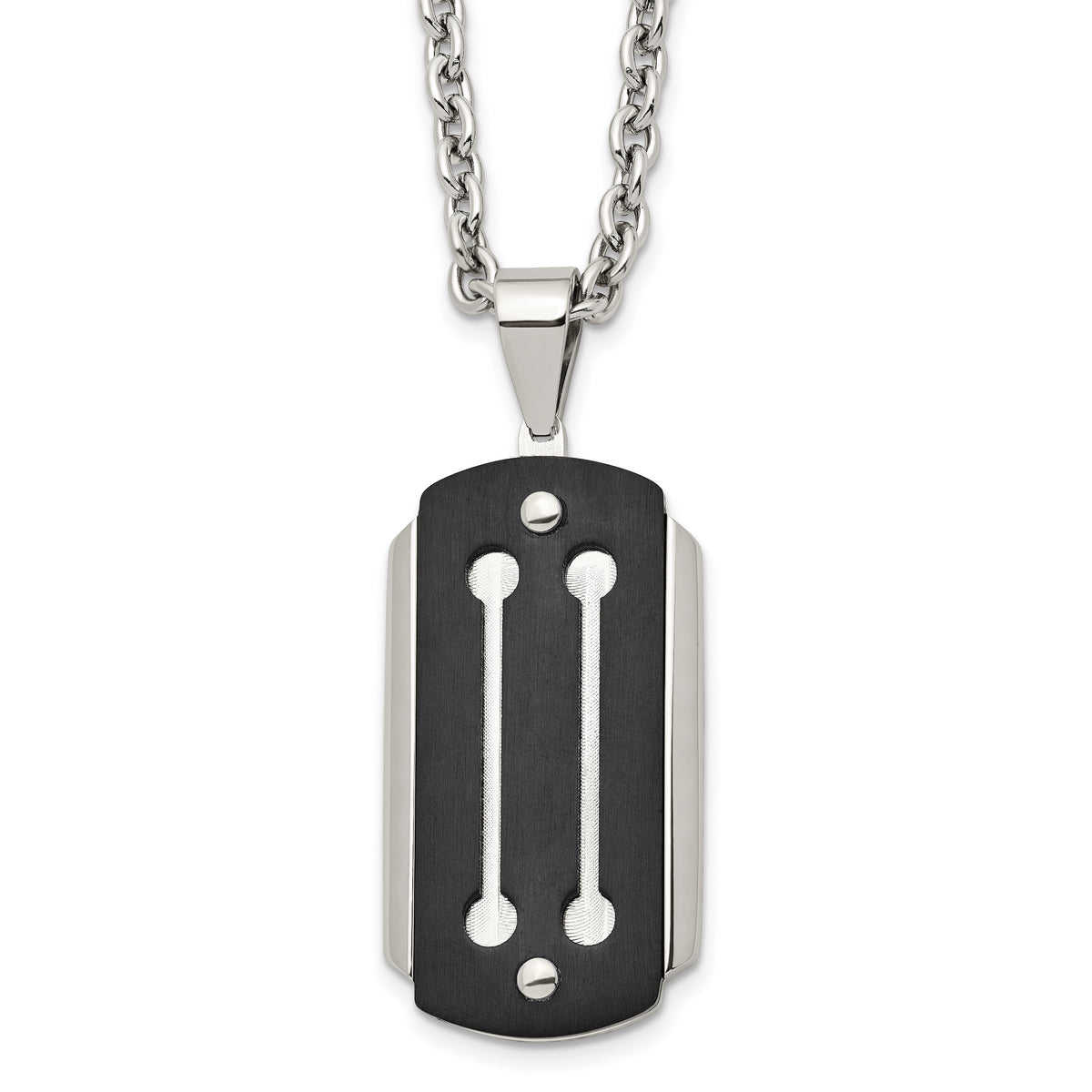 Stainless Steel 24in Brushed and Polished Black IP-plated Dog Tag Necklace