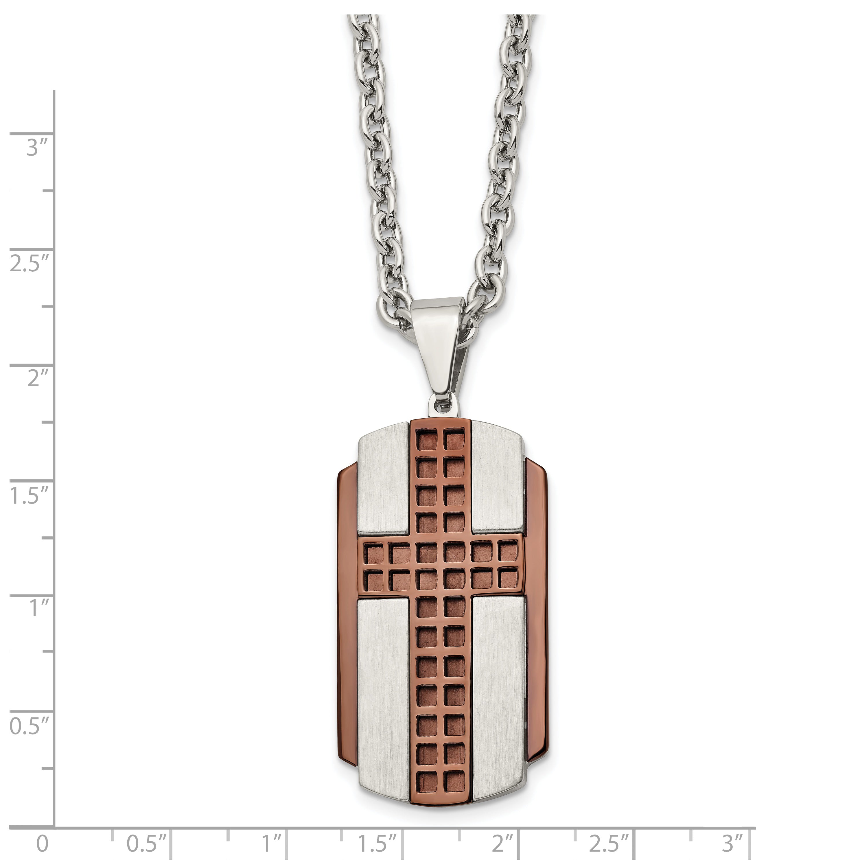 Stainless Steel Brushed & Polished Brown IP-plated Cross 24in Necklace