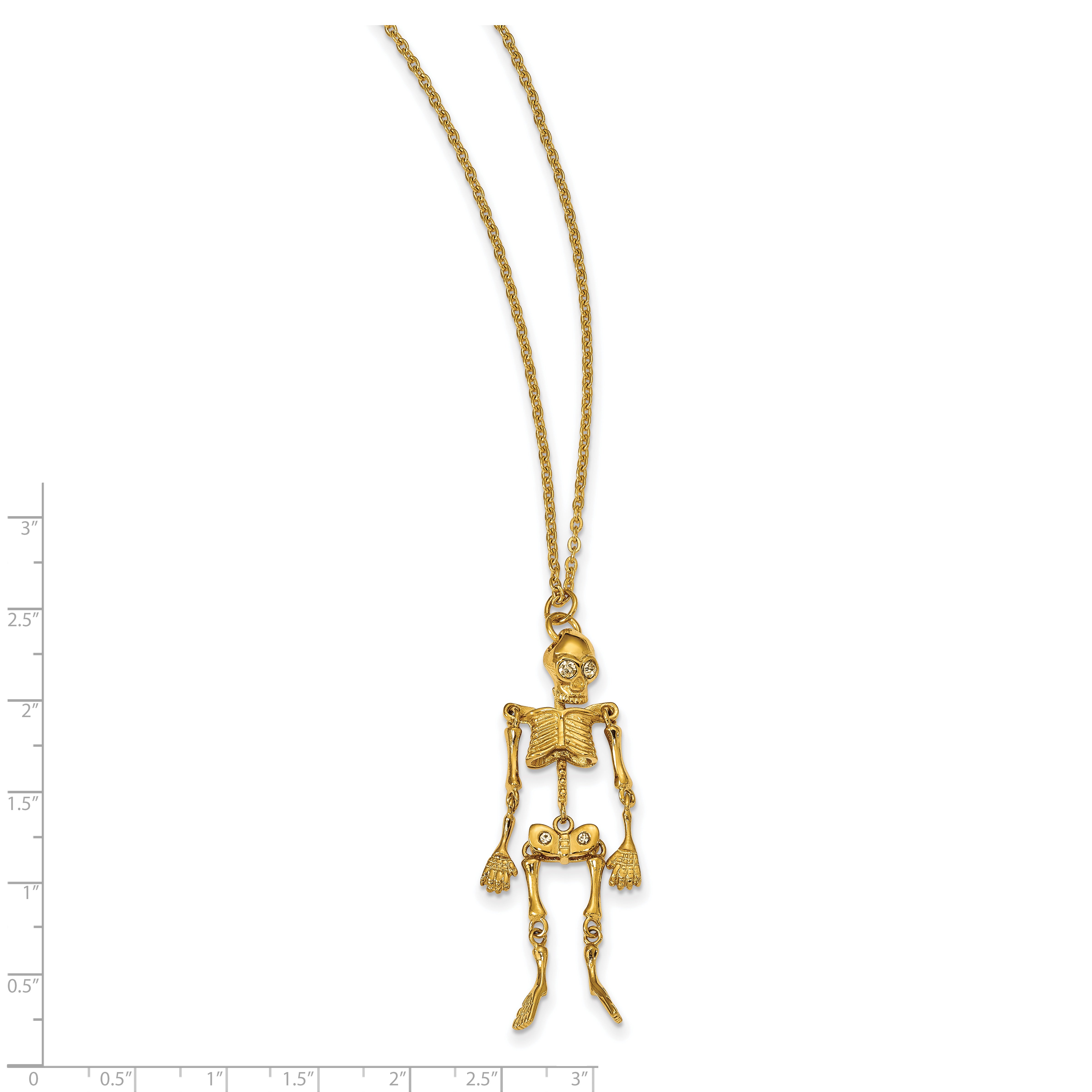 Stainless Steel Polished Yellow IP w/Crystal Skeleton w/2in ext Necklace