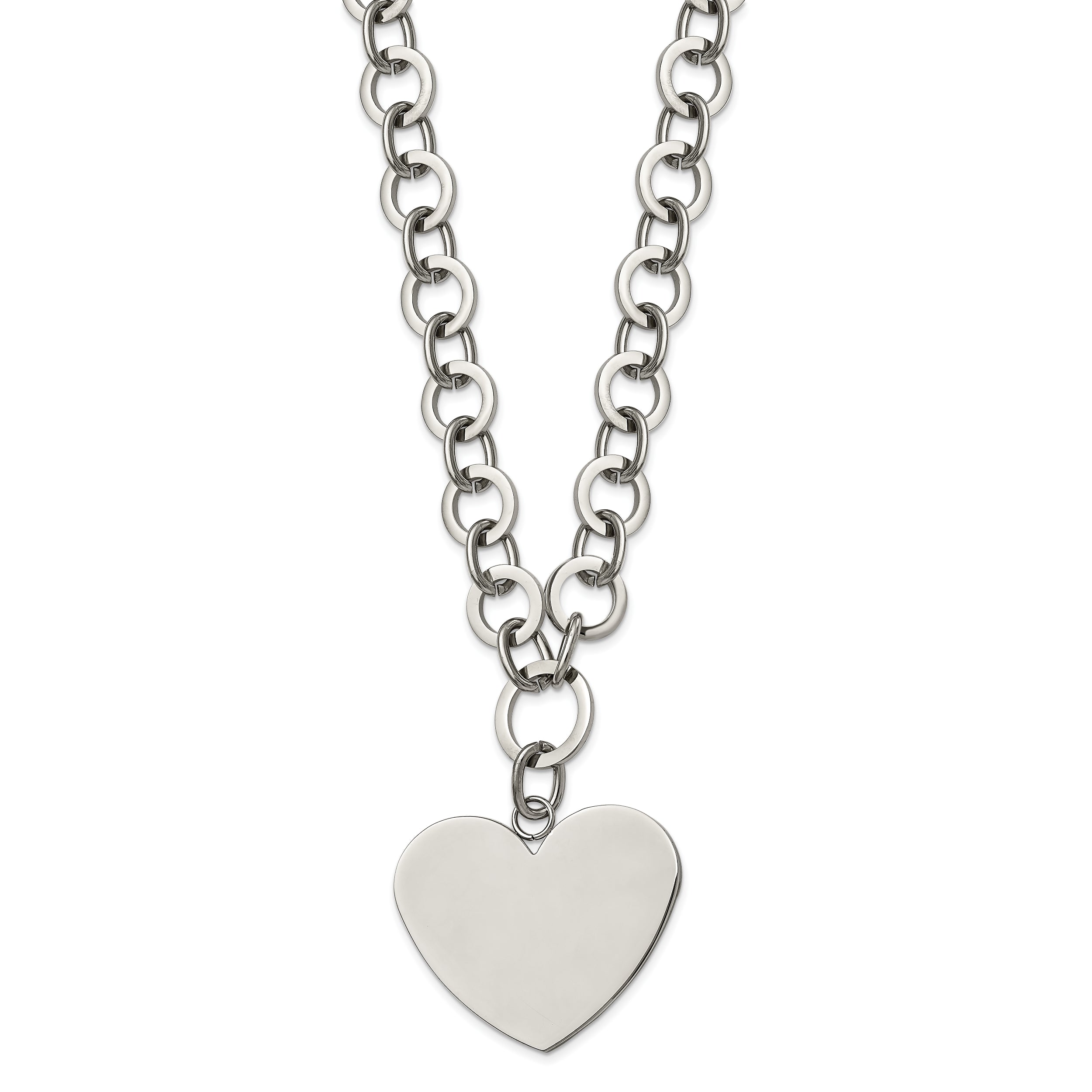 Stainless Steel Polished Large Heart 17.25in w/1.75in ext Necklace