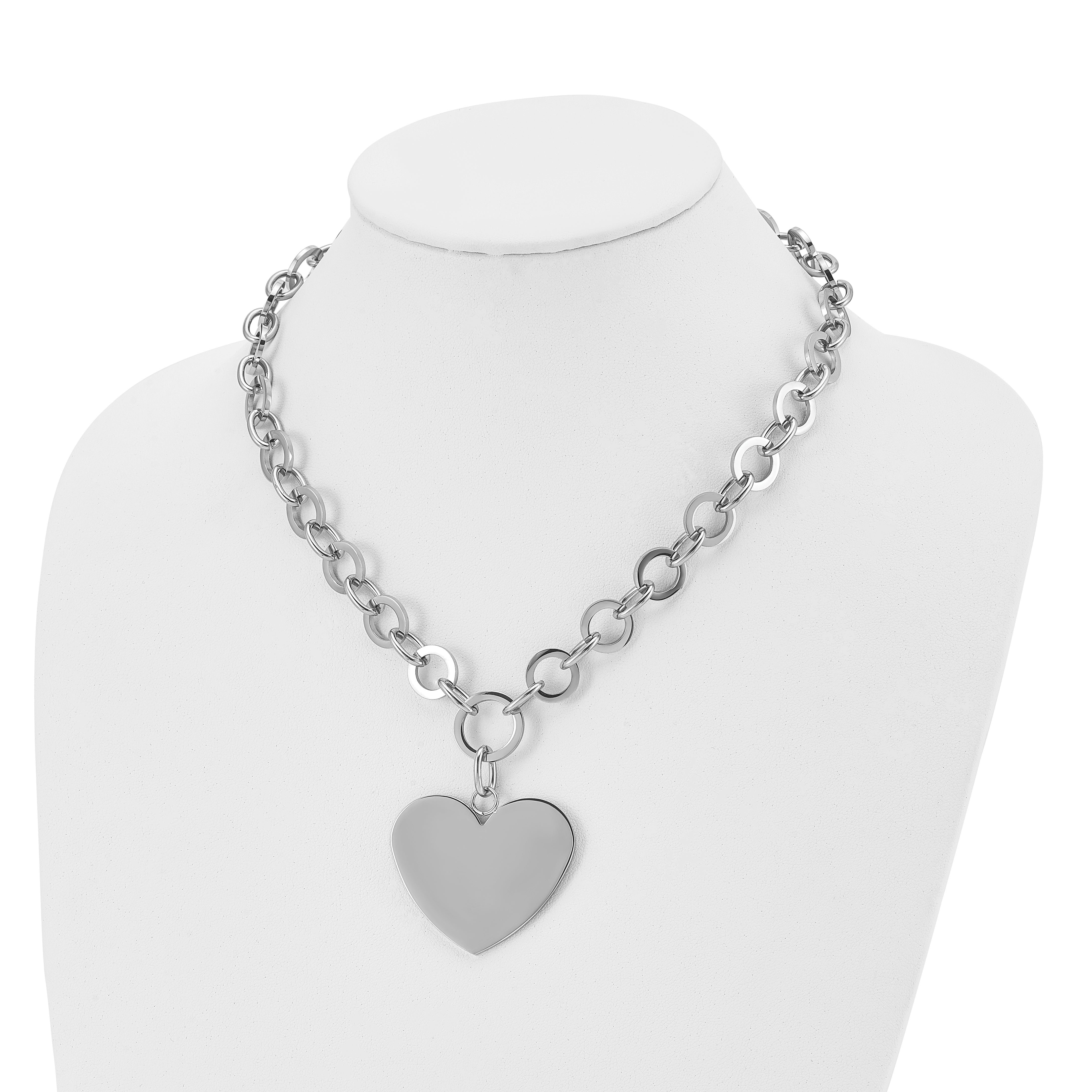 Stainless Steel Polished Large Heart 17.25in w/1.75in ext Necklace