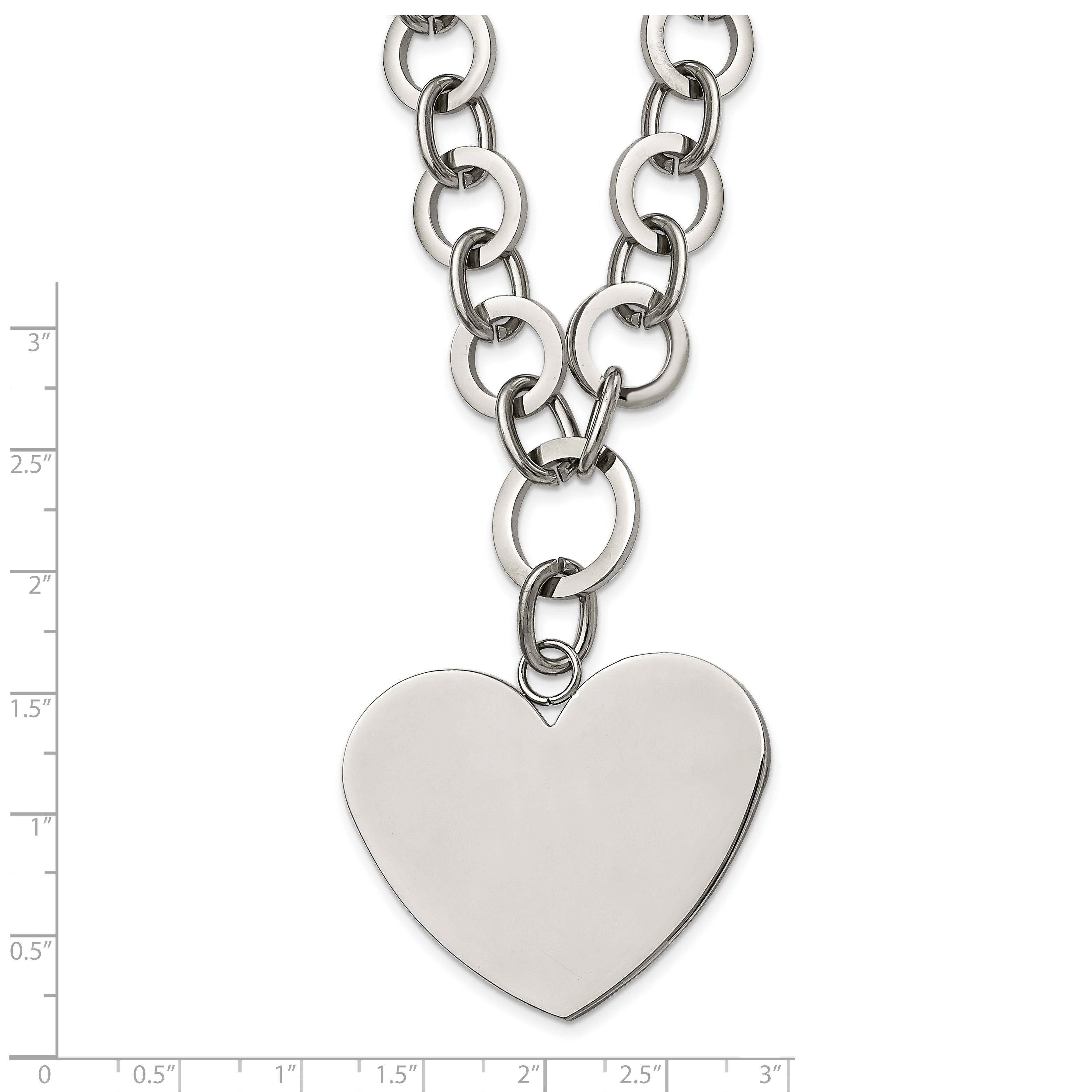 Stainless Steel Polished Large Heart 17.25in w/1.75in ext Necklace