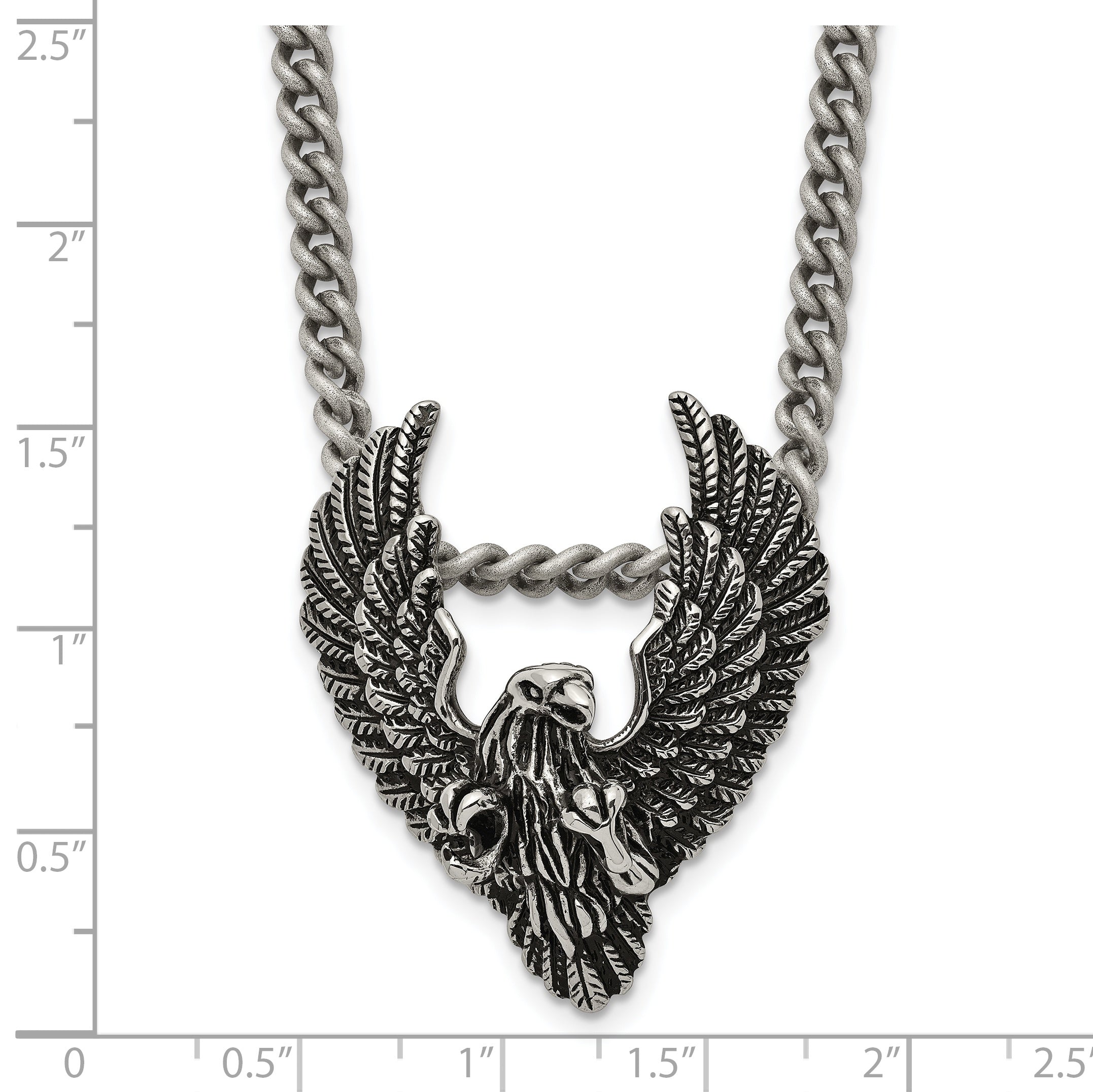 Chisel Stainless Steel Antiqued and Polished Eagle Pendant on a 24 inch Curb Chain Necklace