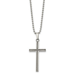 Chisel Stainless Steel Polished and Textured Braided Design Cross Pendant on a 20 inch Ball Chain Necklace