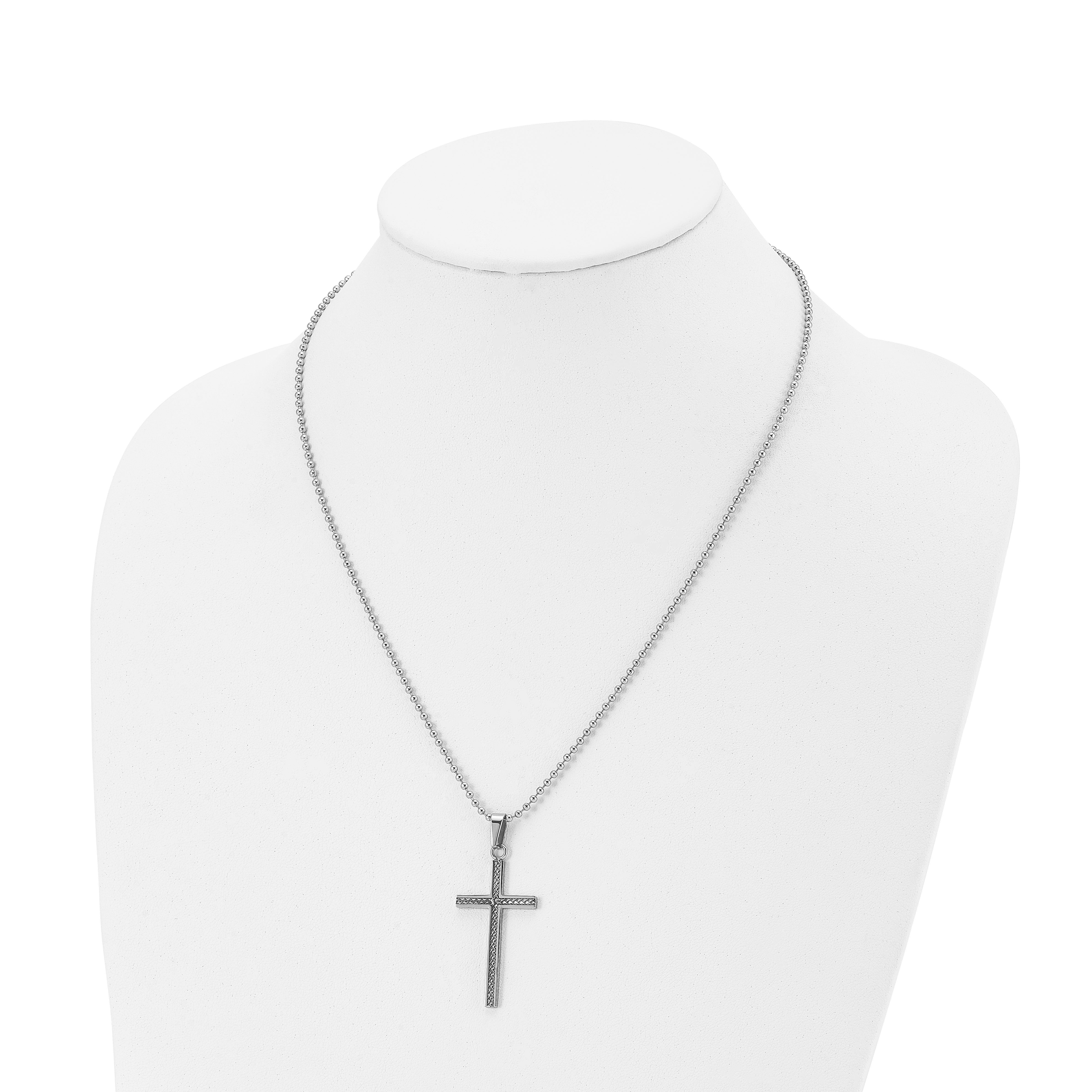 Chisel Stainless Steel Polished and Textured Braided Design Cross Pendant on a 20 inch Ball Chain Necklace