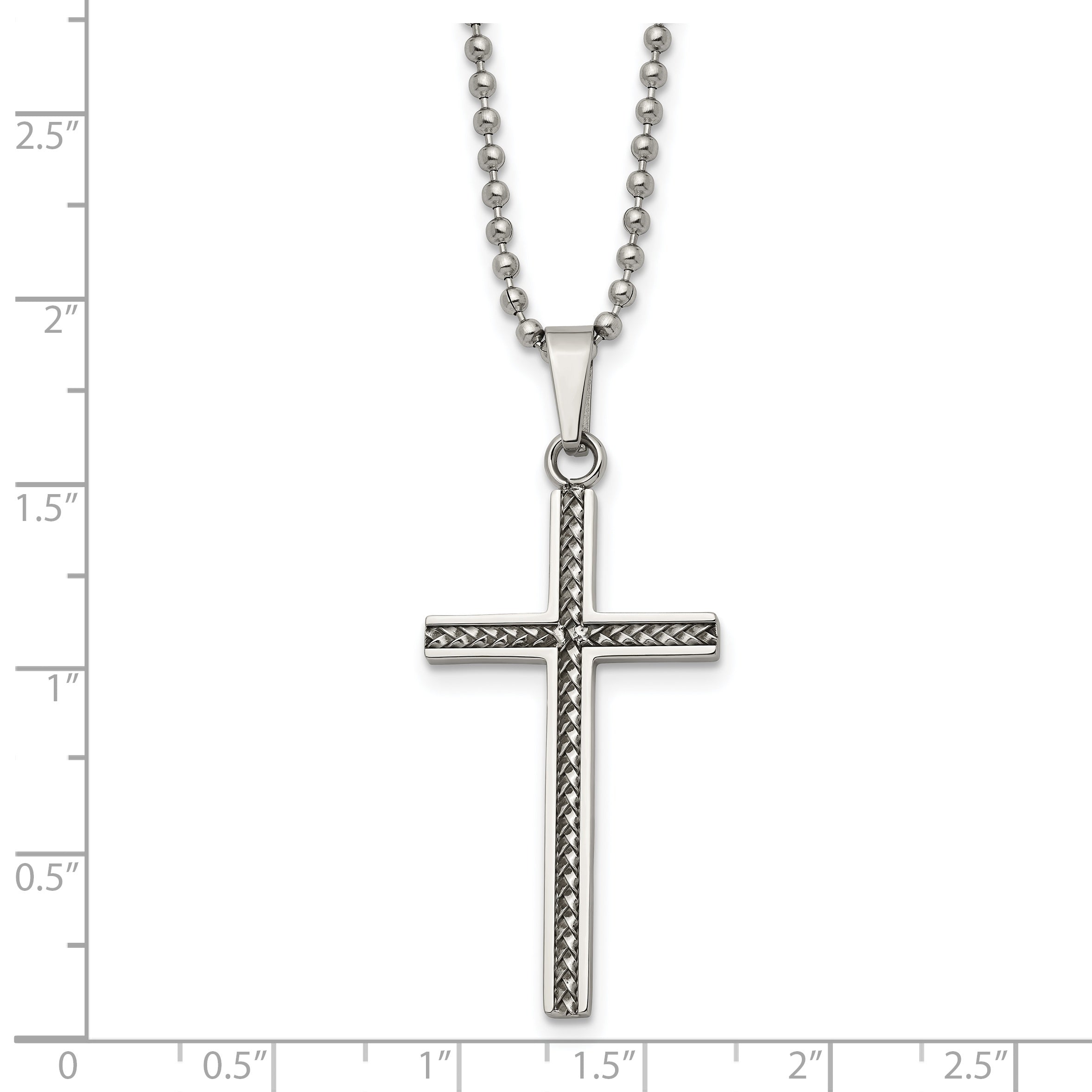 Chisel Stainless Steel Polished and Textured Braided Design Cross Pendant on a 20 inch Ball Chain Necklace