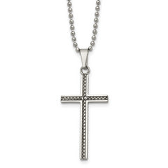 Chisel Stainless Steel Polished and Textured Braided Design Cross Pendant on a 20 inch Ball Chain Necklace