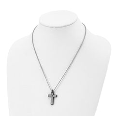 Chisel Stainless Steel Brushed and Polished Black IP-plated CZ Cross Pendant on a 20 inch Ball Chain Necklace