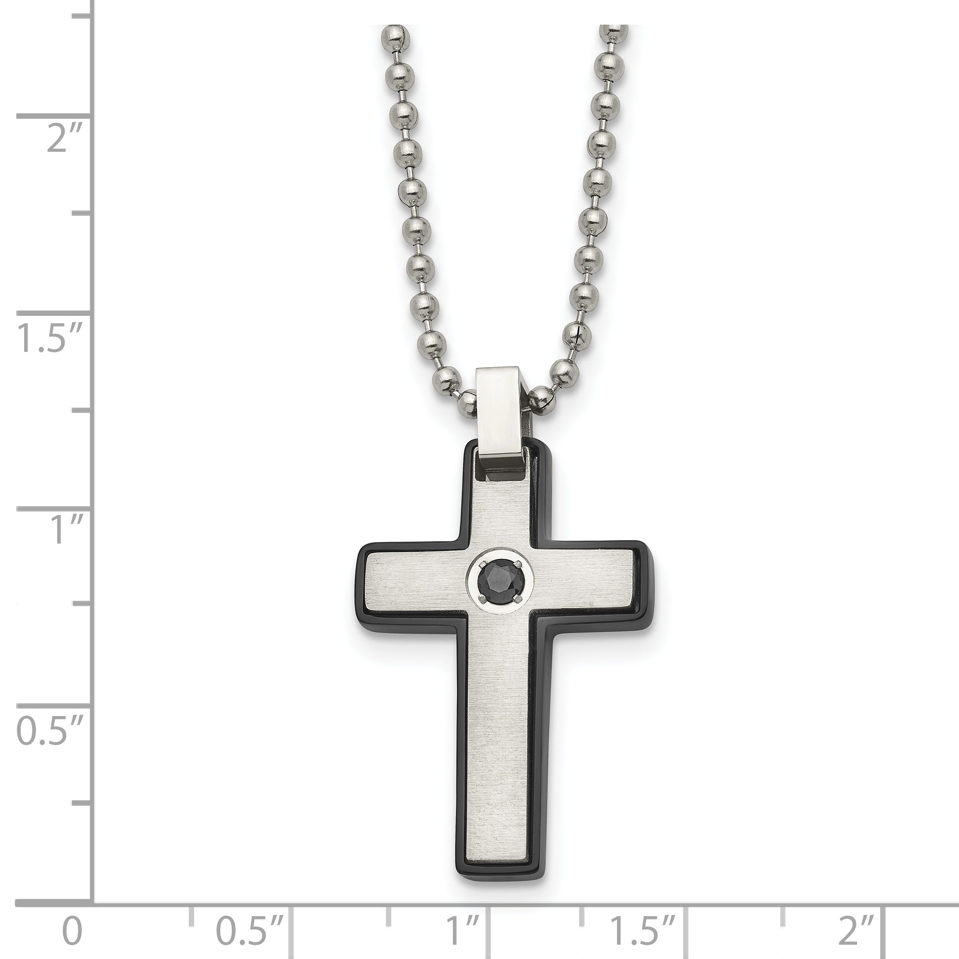 Chisel Stainless Steel Brushed and Polished Black IP-plated CZ Cross Pendant on a 20 inch Ball Chain Necklace