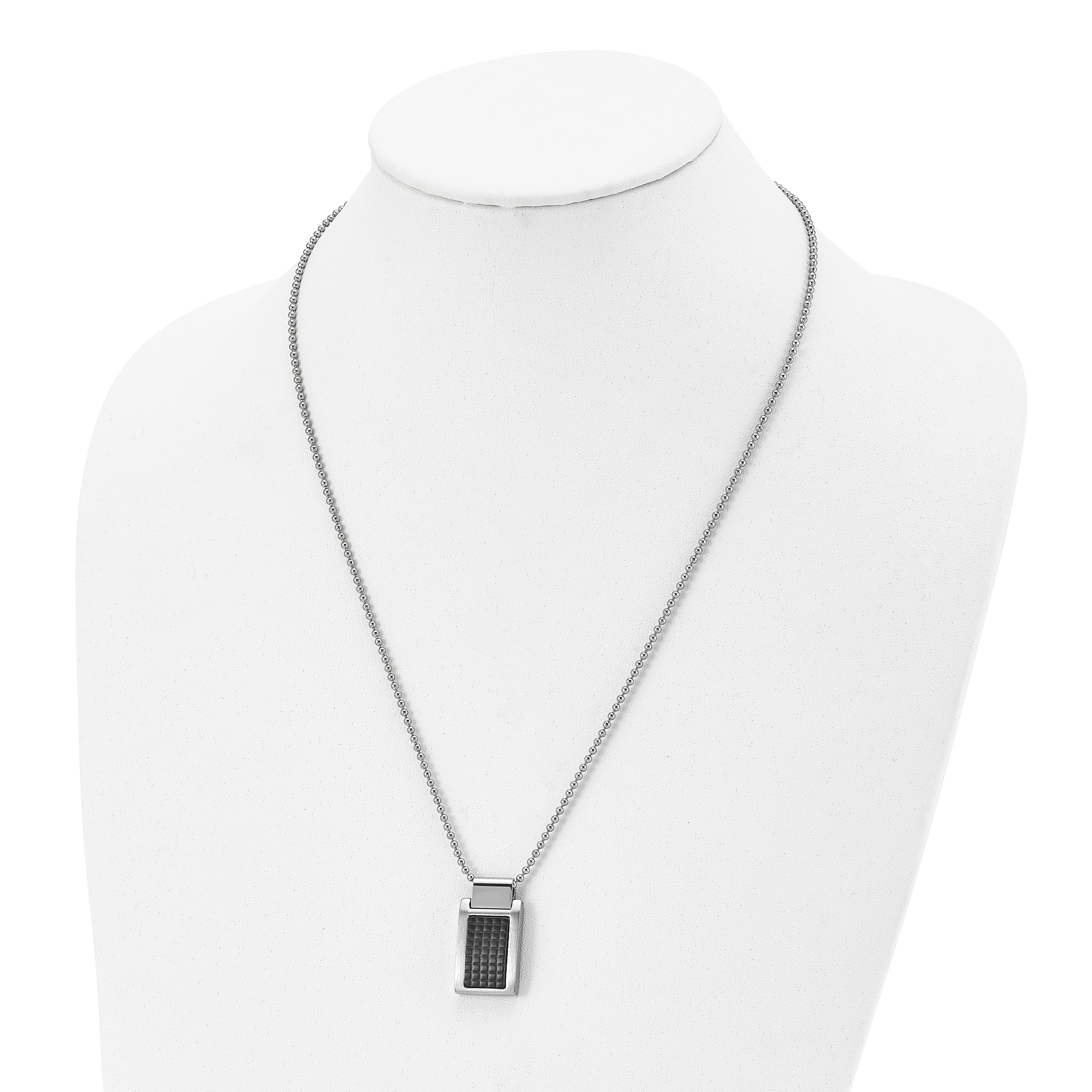 Stainless Steel Brushed Polished & Textured Black IP-plated 22in Necklace