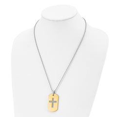 Chisel Stainless Steel Brushed and Polished Yellow IP-plated 2 Piece Prayer Cross Dog Tag on a 22 inch Ball Chain Necklace