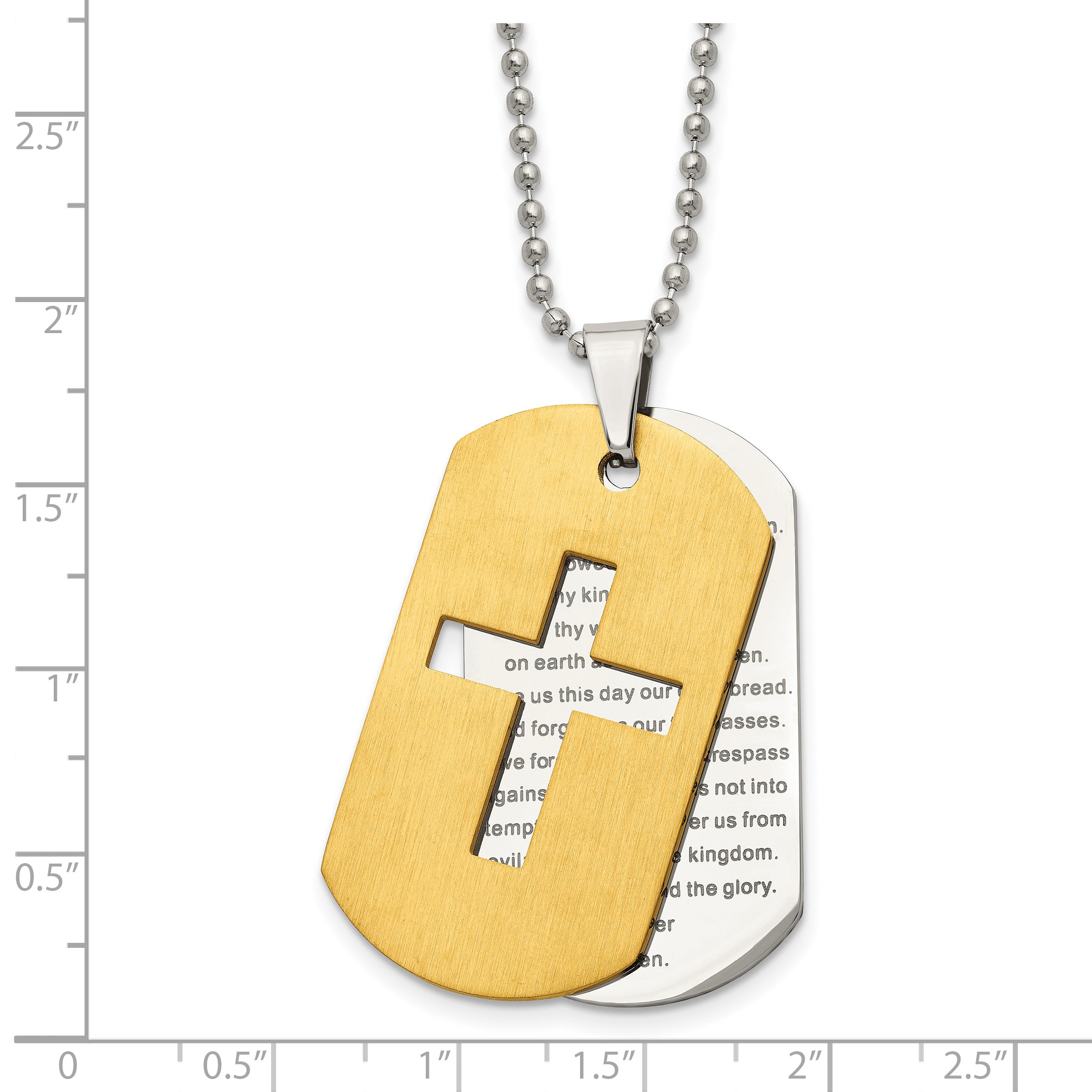 Chisel Stainless Steel Brushed and Polished Yellow IP-plated 2 Piece Prayer Cross Dog Tag on a 22 inch Ball Chain Necklace