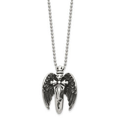 Chisel Stainless Steel Antiqued Brushed and Polished Winged Sword Pendant on a 22 inch Ball Chain Necklace